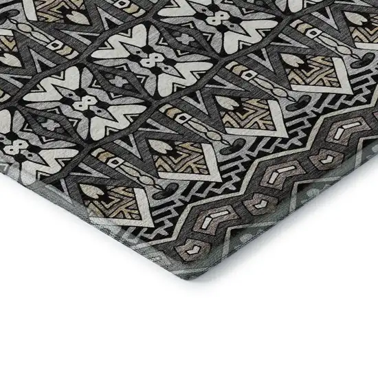 Charcoal And Ivory Moroccan Washable Area Rug With UV Protection Photo 8