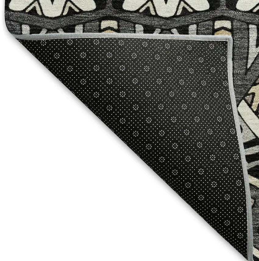 Charcoal And Ivory Moroccan Washable Area Rug With UV Protection Photo 7