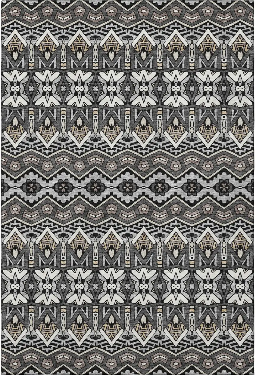 Charcoal And Ivory Moroccan Washable Area Rug With UV Protection Photo 4