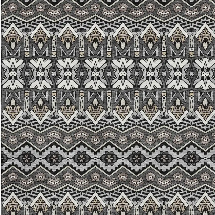 Charcoal And Ivory Moroccan Washable Area Rug With UV Protection Photo 3