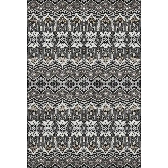 Charcoal And Ivory Moroccan Washable Area Rug With UV Protection Photo 1