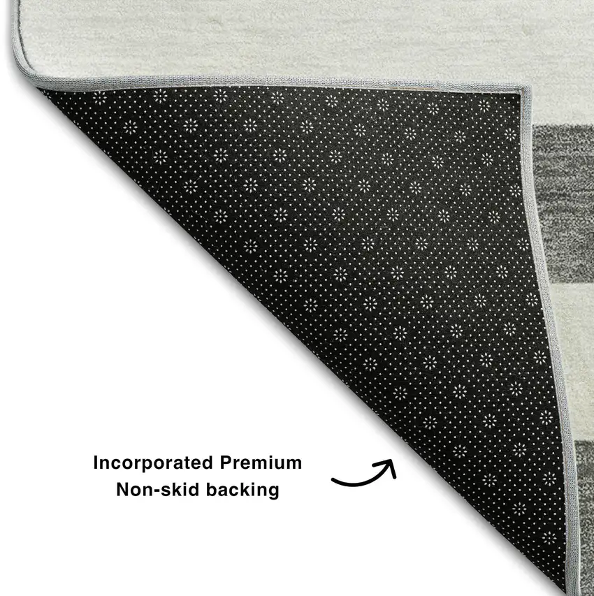 Charcoal And Ivory Striped Washable Area Rug With UV Protection Photo 6
