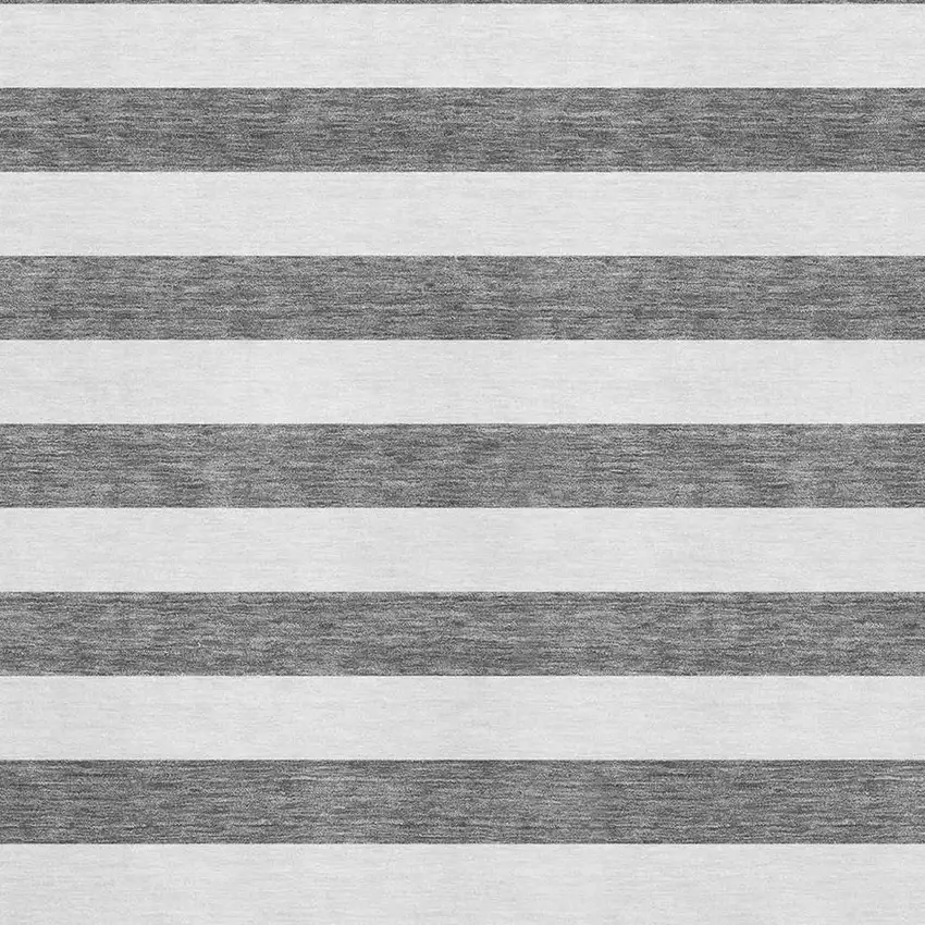 Charcoal And Ivory Striped Washable Area Rug With UV Protection Photo 4