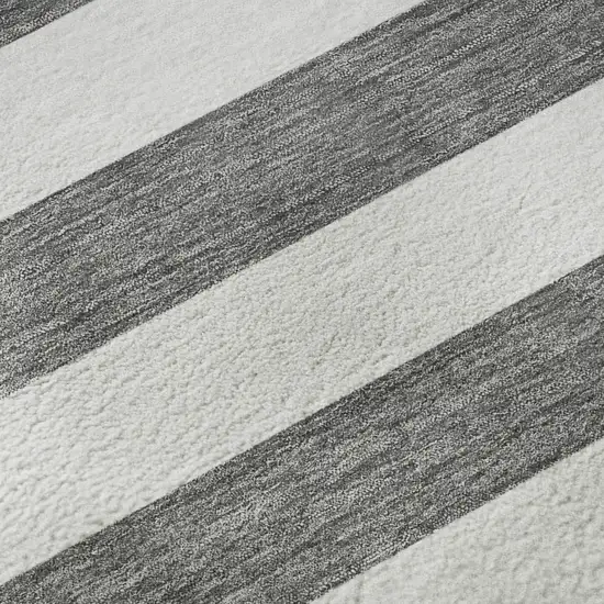 Charcoal And Ivory Striped Washable Area Rug With UV Protection Photo 1