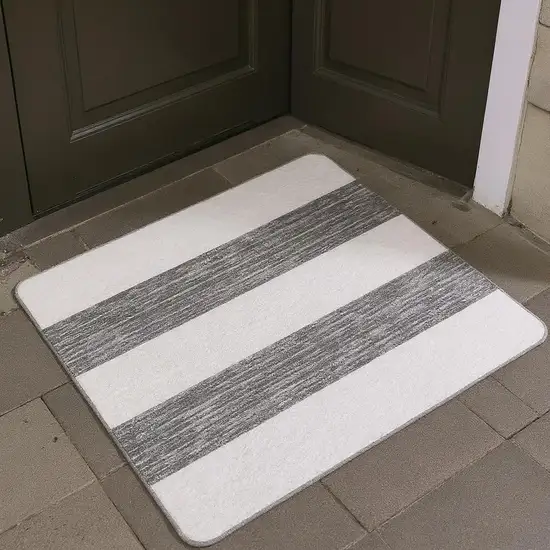 Charcoal And Ivory Striped Washable Area Rug With UV Protection Photo 2