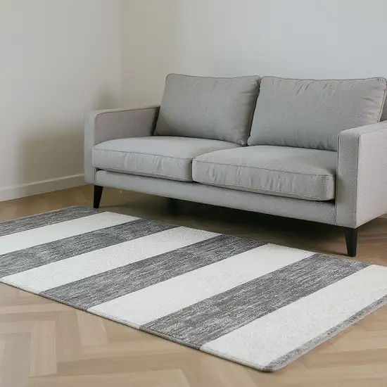 Charcoal And Ivory Striped Washable Area Rug With UV Protection Photo 2