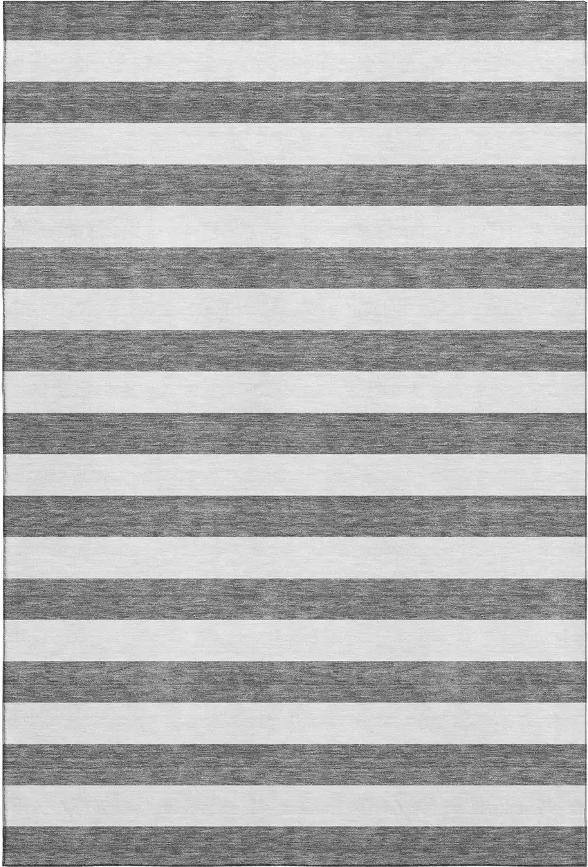 Charcoal And Ivory Striped Washable Area Rug With UV Protection Photo 5