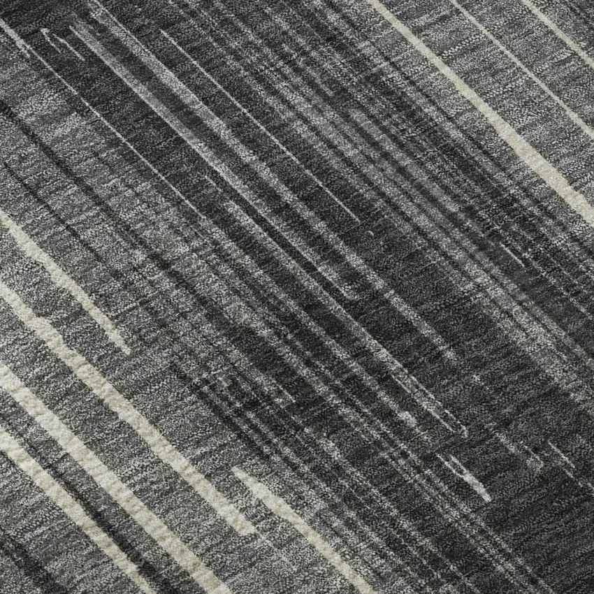 Charcoal And Ivory Striped Washable Area Rug With UV Protection Photo 7