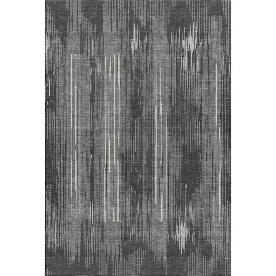 Charcoal And Ivory Striped Washable Area Rug With UV Protection Photo 3