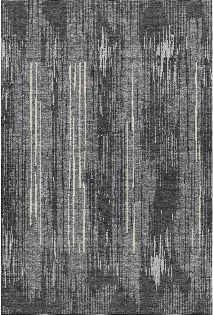 Charcoal And Ivory Striped Washable Area Rug With UV Protection Photo 3