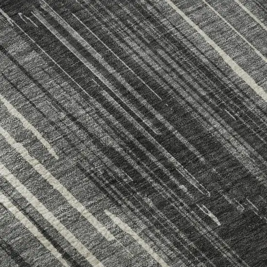 Charcoal And Ivory Striped Washable Area Rug With UV Protection Photo 7