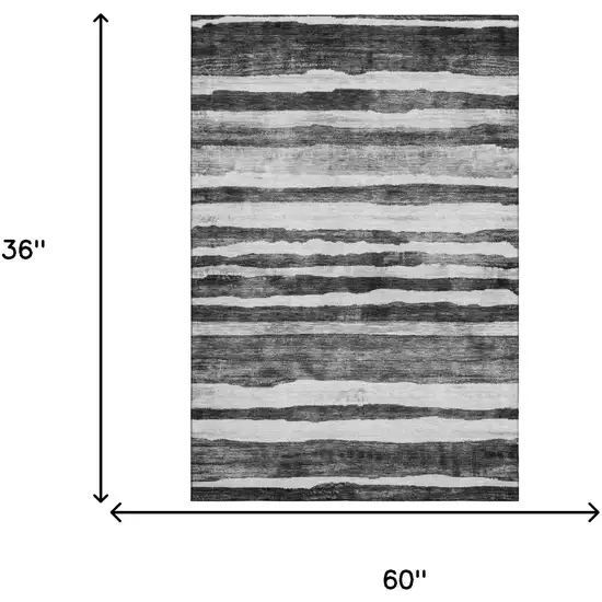 Charcoal And Ivory Striped Washable Area Rug With UV Protection Photo 3