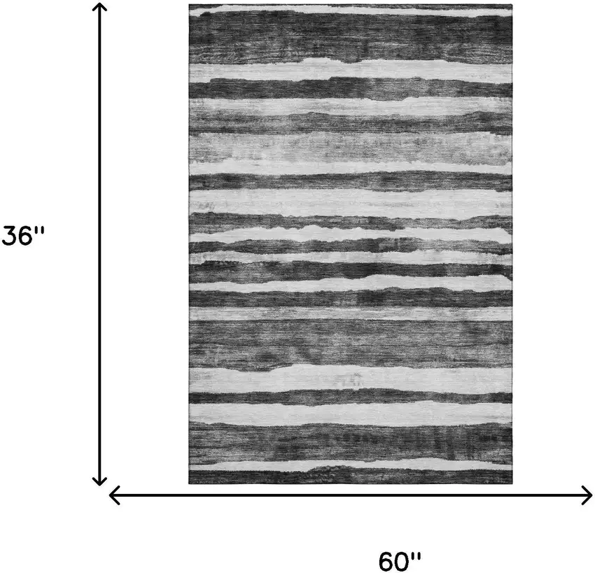 Charcoal And Ivory Striped Washable Area Rug With UV Protection Photo 3