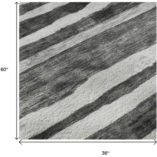 Charcoal And Ivory Striped Washable Area Rug With UV Protection Photo 9