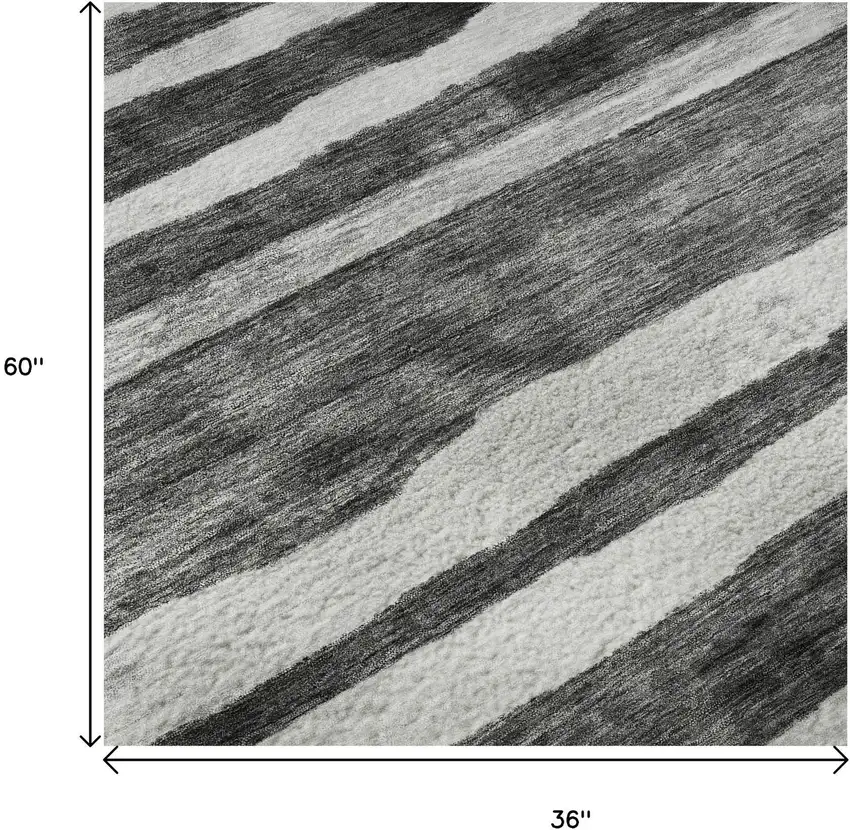 Charcoal And Ivory Striped Washable Area Rug With UV Protection Photo 9