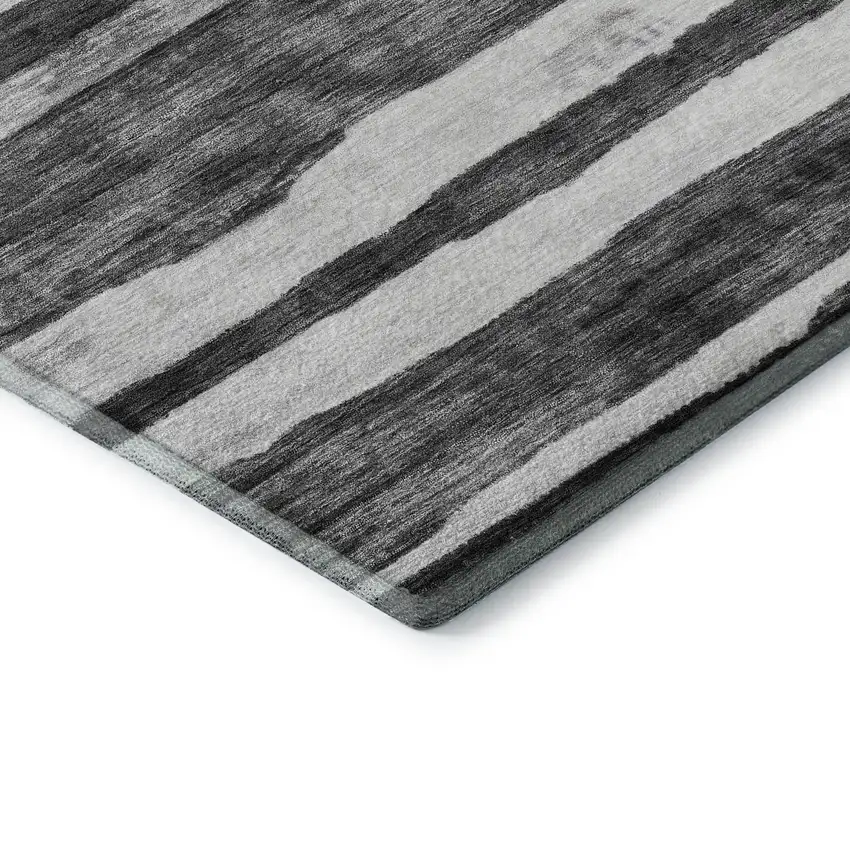 Charcoal And Ivory Striped Washable Area Rug With UV Protection Photo 7