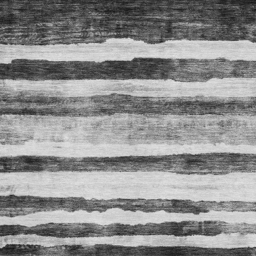 Charcoal And Ivory Striped Washable Area Rug With UV Protection Photo 4