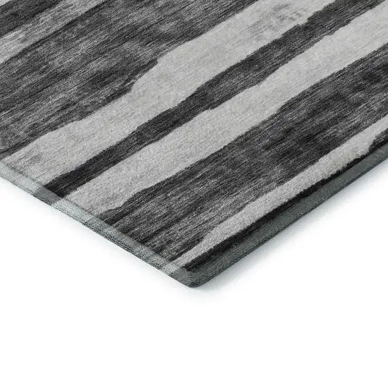 Charcoal And Ivory Striped Washable Area Rug With UV Protection Photo 8