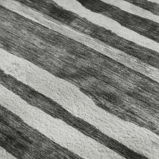 Charcoal And Ivory Striped Washable Area Rug With UV Protection Photo 3