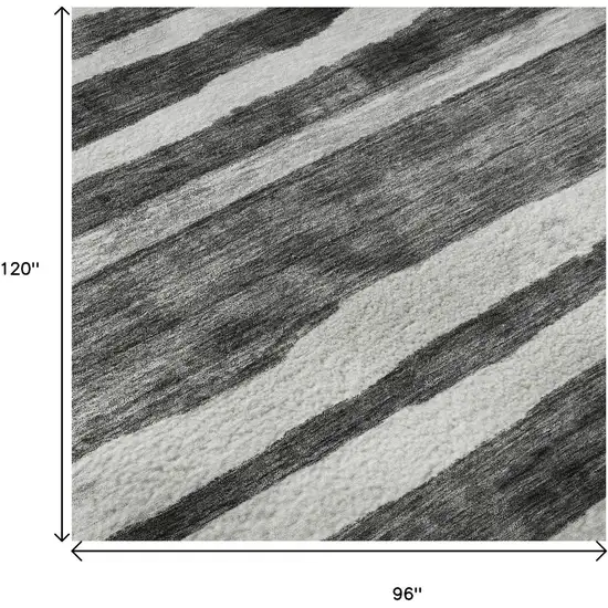 Charcoal And Ivory Striped Washable Area Rug With UV Protection Photo 9