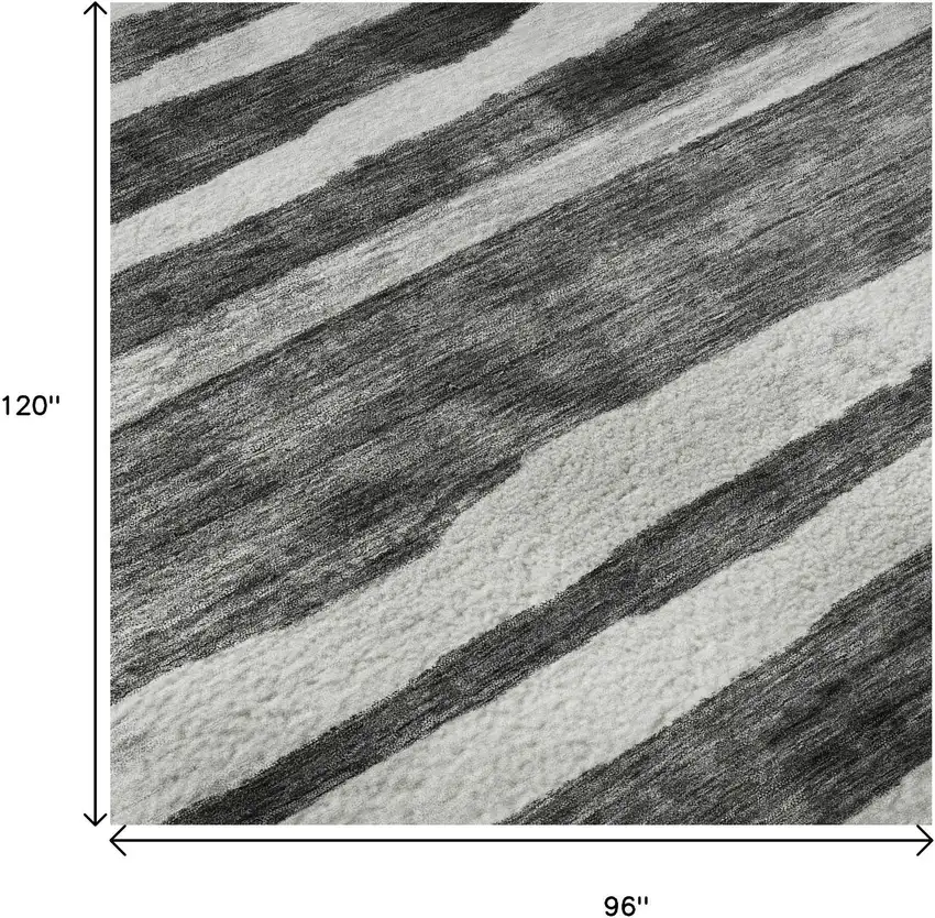 Charcoal And Ivory Striped Washable Area Rug With UV Protection Photo 9