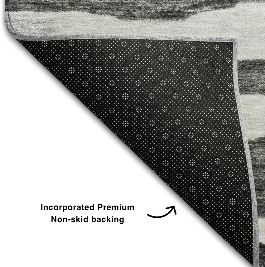 Charcoal And Ivory Striped Washable Area Rug With UV Protection Photo 6