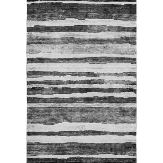 Charcoal And Ivory Striped Washable Area Rug With UV Protection Photo 6