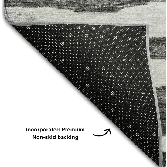 Charcoal And Ivory Striped Washable Area Rug With UV Protection Photo 7