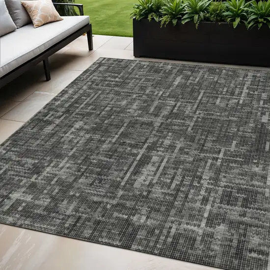 Charcoal And Ivory Striped Washable Indoor Outdoor Area Rug Photo 2