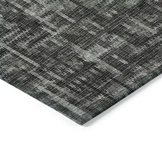 Charcoal And Ivory Striped Washable Indoor Outdoor Area Rug Photo 9