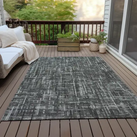 Charcoal And Ivory Striped Washable Indoor Outdoor Area Rug Photo 6