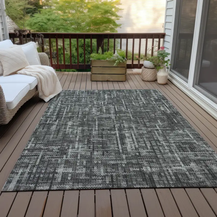 Charcoal And Ivory Striped Washable Indoor Outdoor Area Rug Photo 6