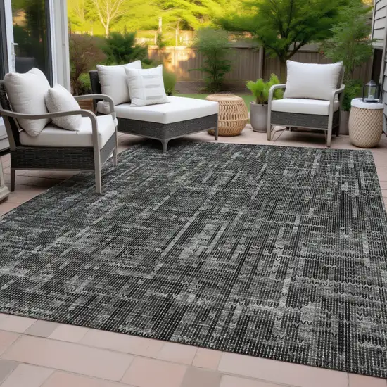 Charcoal And Ivory Striped Washable Indoor Outdoor Area Rug Photo 7