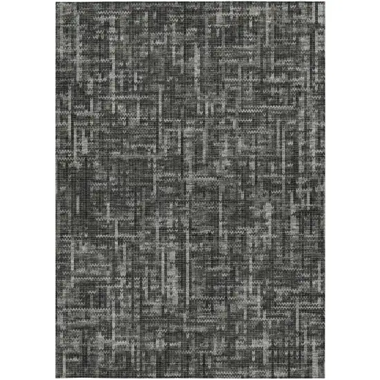 Charcoal And Ivory Striped Washable Indoor Outdoor Area Rug Photo 3