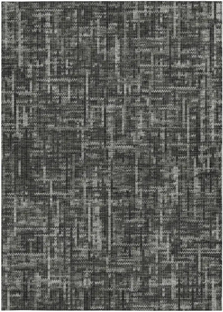 Charcoal And Ivory Striped Washable Indoor Outdoor Area Rug Photo 3