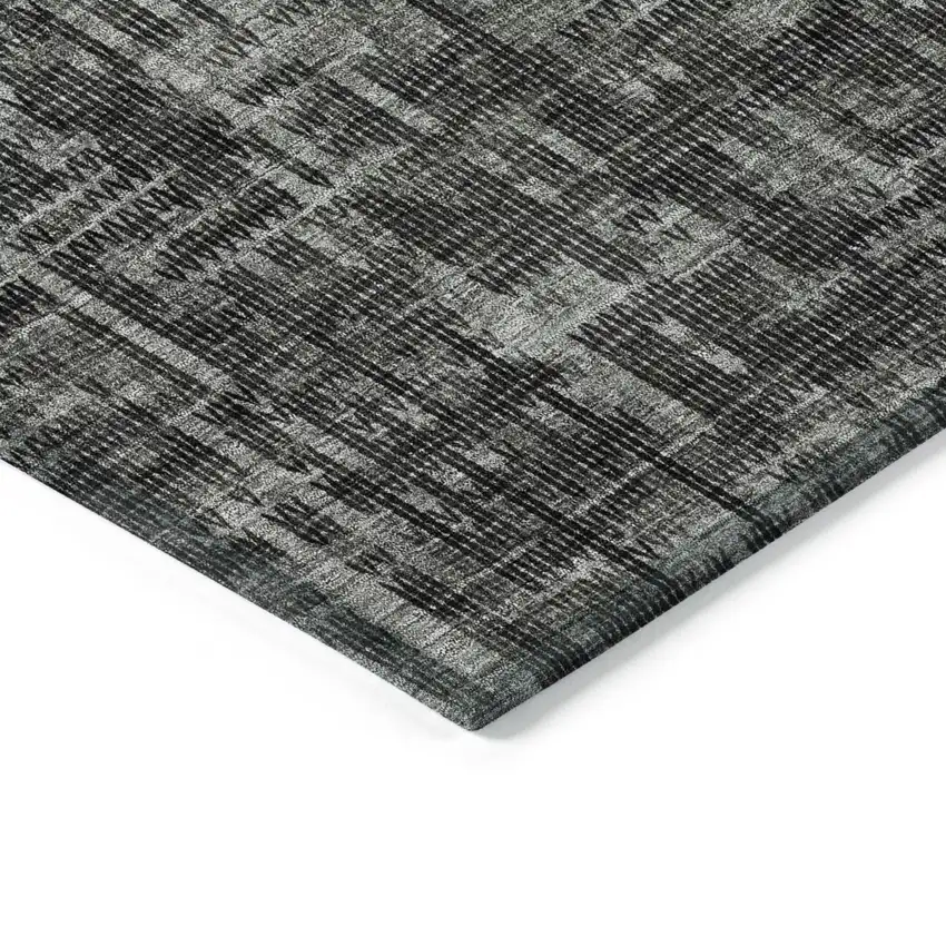 Charcoal And Ivory Striped Washable Indoor Outdoor Area Rug Photo 9