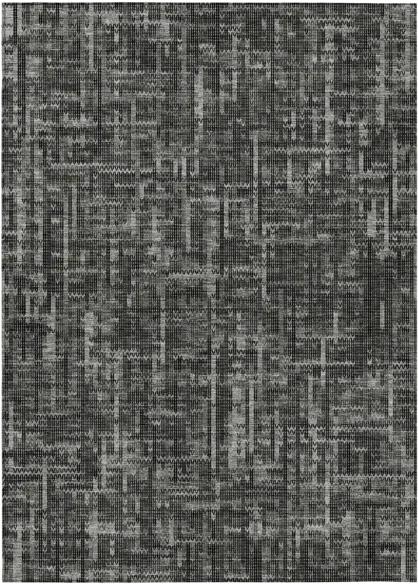 Charcoal And Ivory Striped Washable Indoor Outdoor Area Rug Photo 7