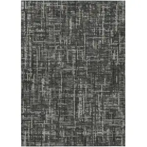 Photo of Charcoal And Ivory Striped Washable Indoor Outdoor Area Rug