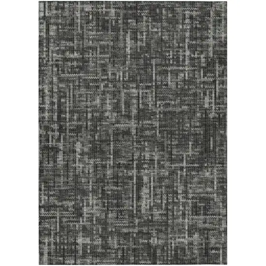 Charcoal And Ivory Striped Washable Indoor Outdoor Area Rug Photo 1