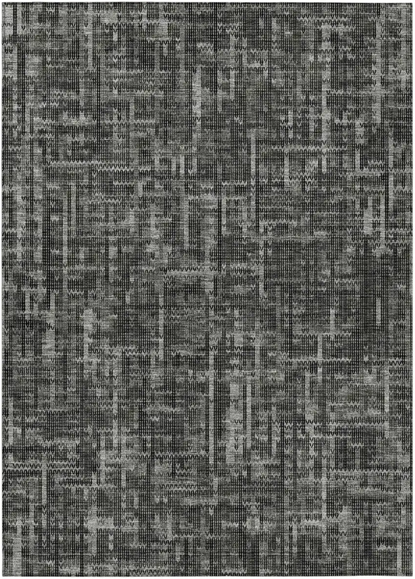 Charcoal And Ivory Striped Washable Indoor Outdoor Area Rug Photo 1