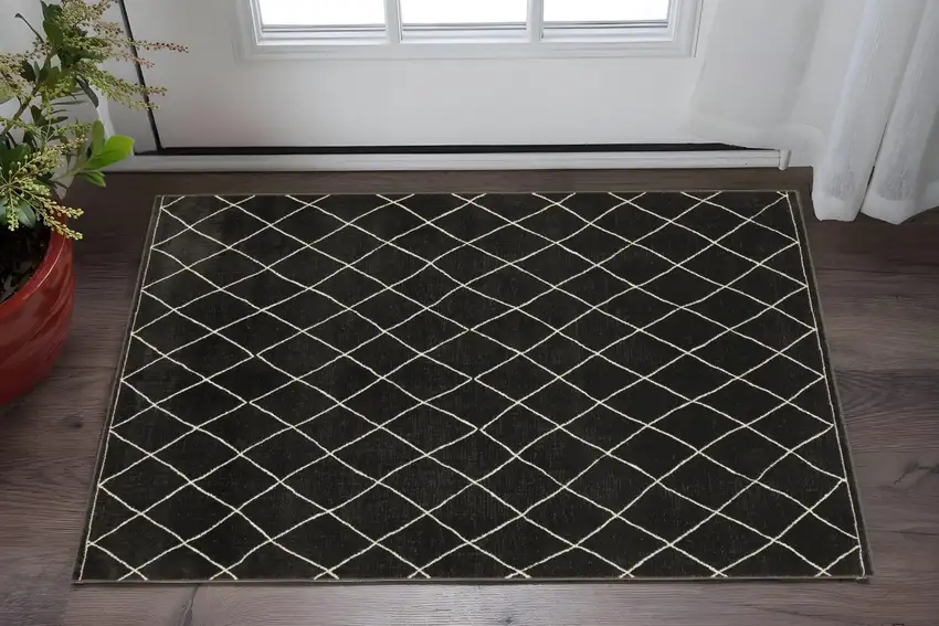 Charcoal And Ivory Trellis Area Rug Photo 1