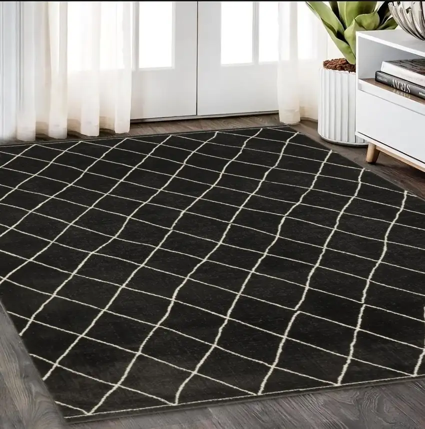Charcoal And Ivory Trellis Area Rug Photo 1