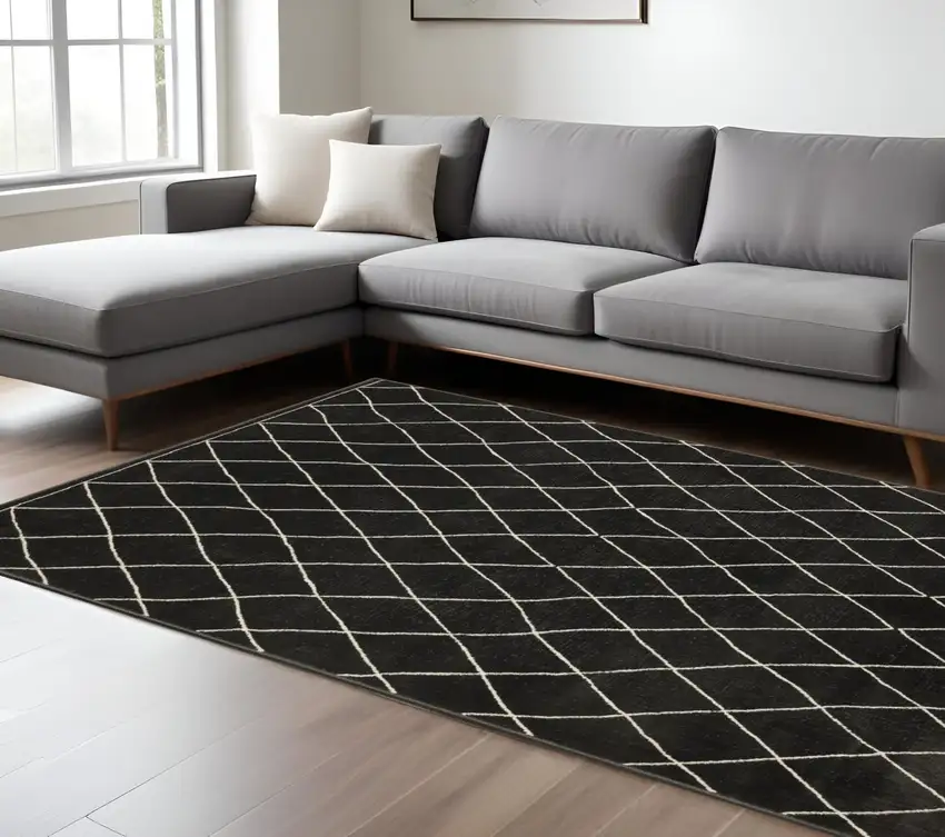 Charcoal And Ivory Trellis Area Rug Photo 1