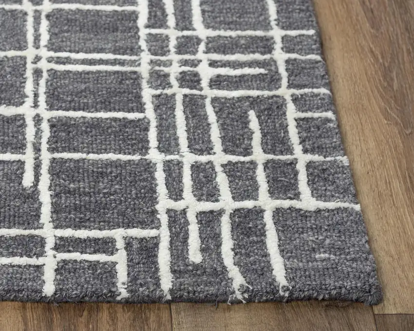 Charcoal And Ivory Wool Geometric Hand Tufted Area Rug Photo 2