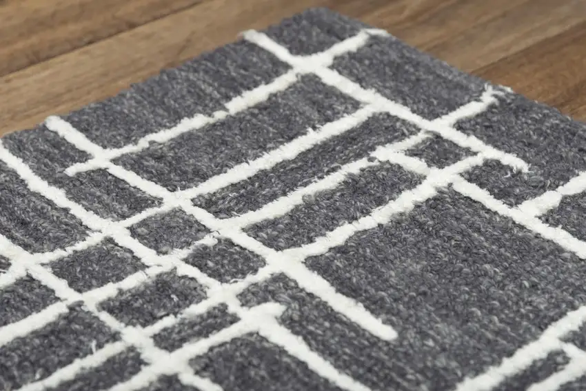 Charcoal And Ivory Wool Geometric Hand Tufted Area Rug Photo 4