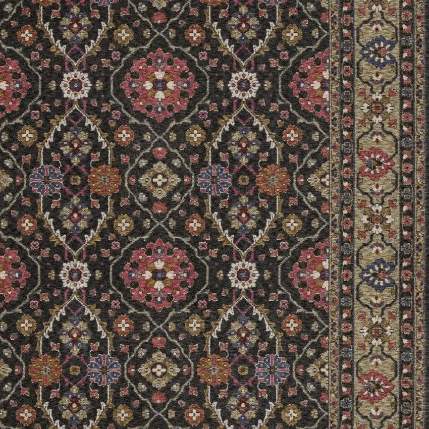 Charcoal And Pink Oriental Area Rug With Fringe Photo 7