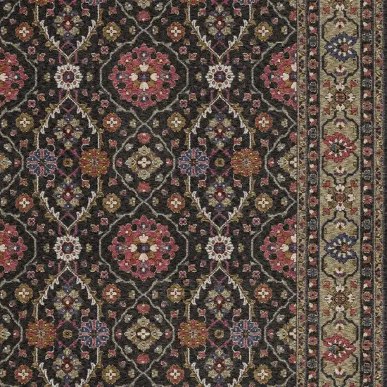Charcoal And Pink Oriental Area Rug With Fringe Photo 7