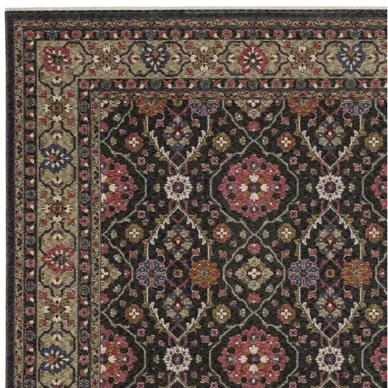 Charcoal And Pink Oriental Area Rug With Fringe Photo 7