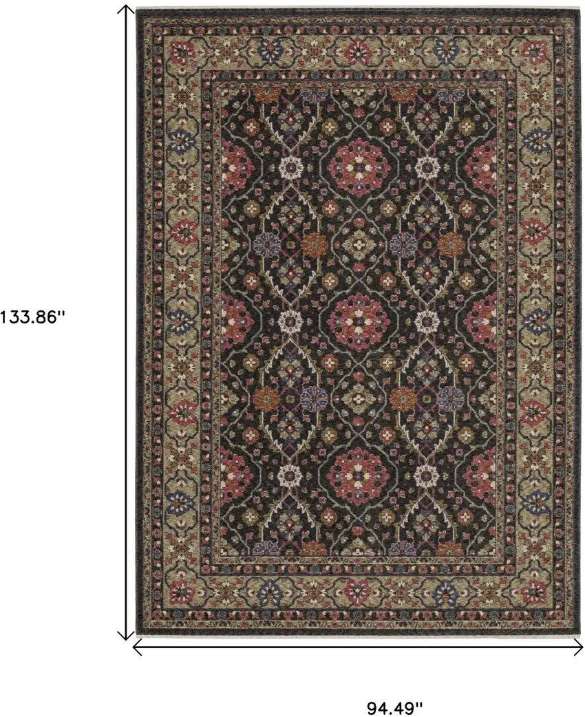 Charcoal And Pink Oriental Area Rug With Fringe Photo 3