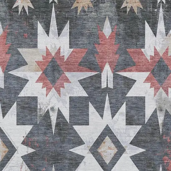 Charcoal And Rust Aztec Washable Indoor Outdoor Area Rug Photo 3